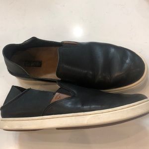OLUKAI Women's Size 6 EUR 36. Pehuea Black Leather Slides/loafers/slip on